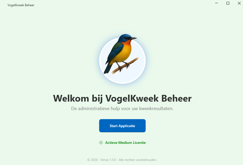 Schermafbeelding van de VogelKweek Beheer Windows-applicatie